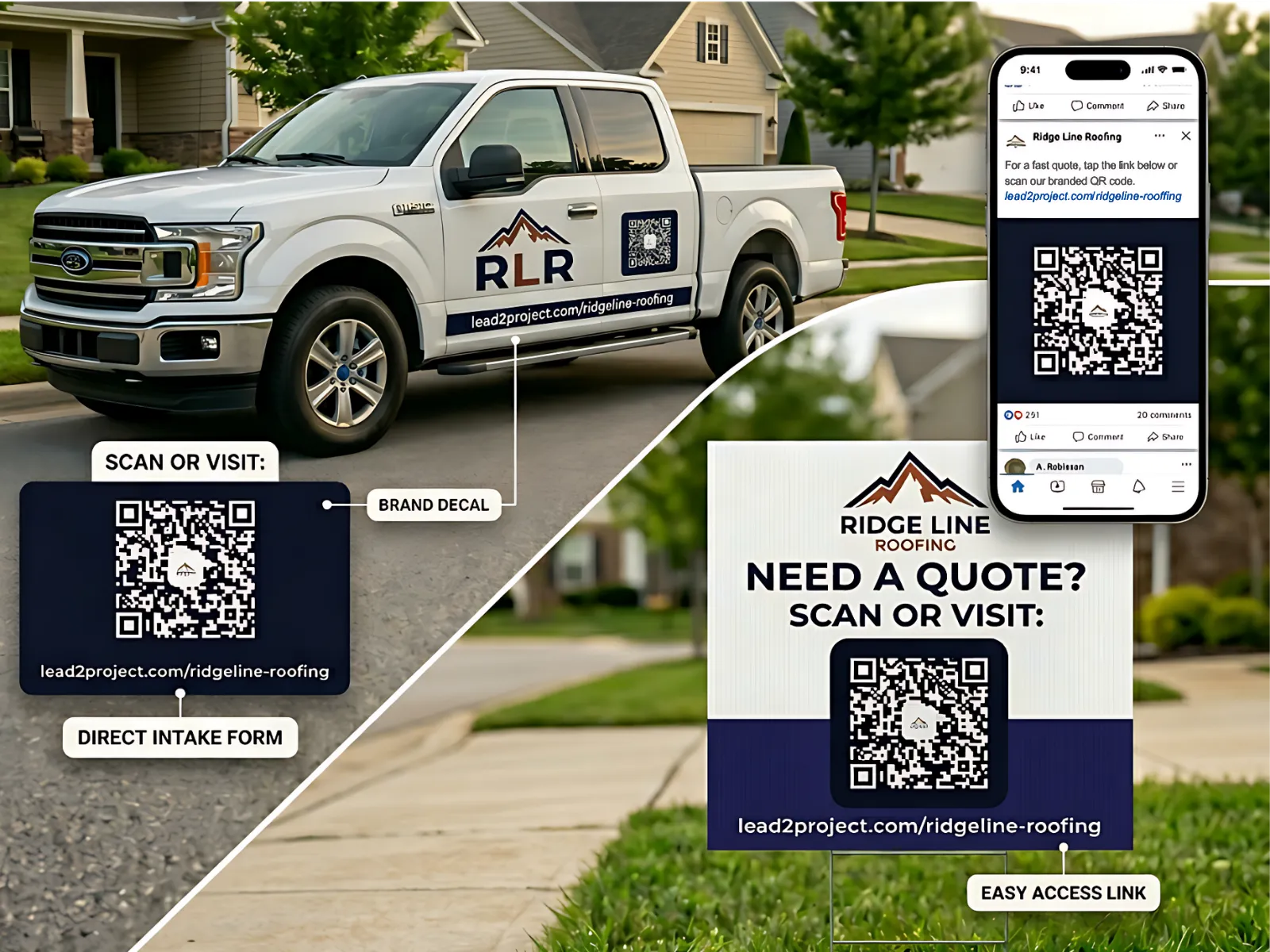 QR codes on trucks, yard signs, and social profiles