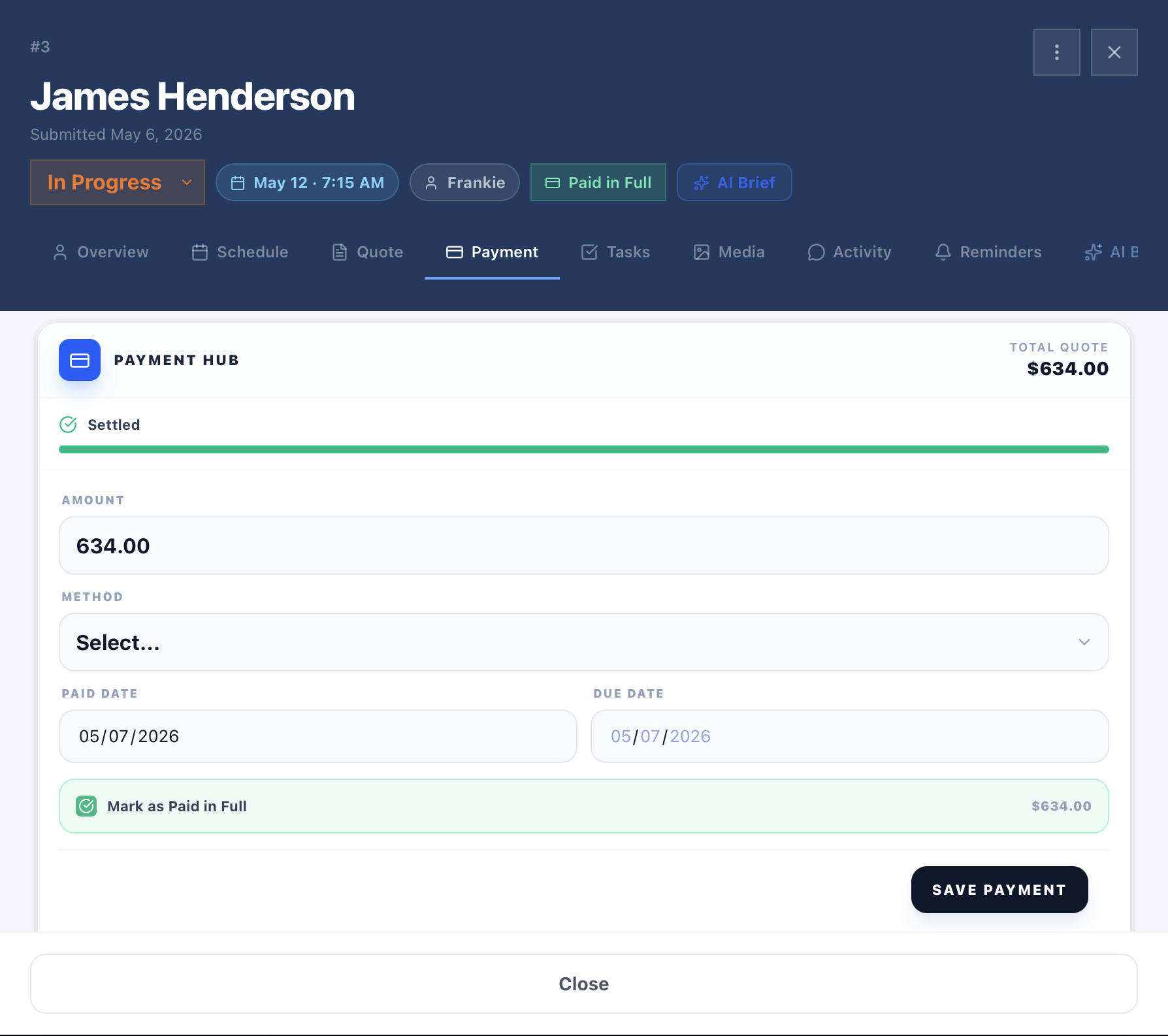 Payment hub in Lead2Project