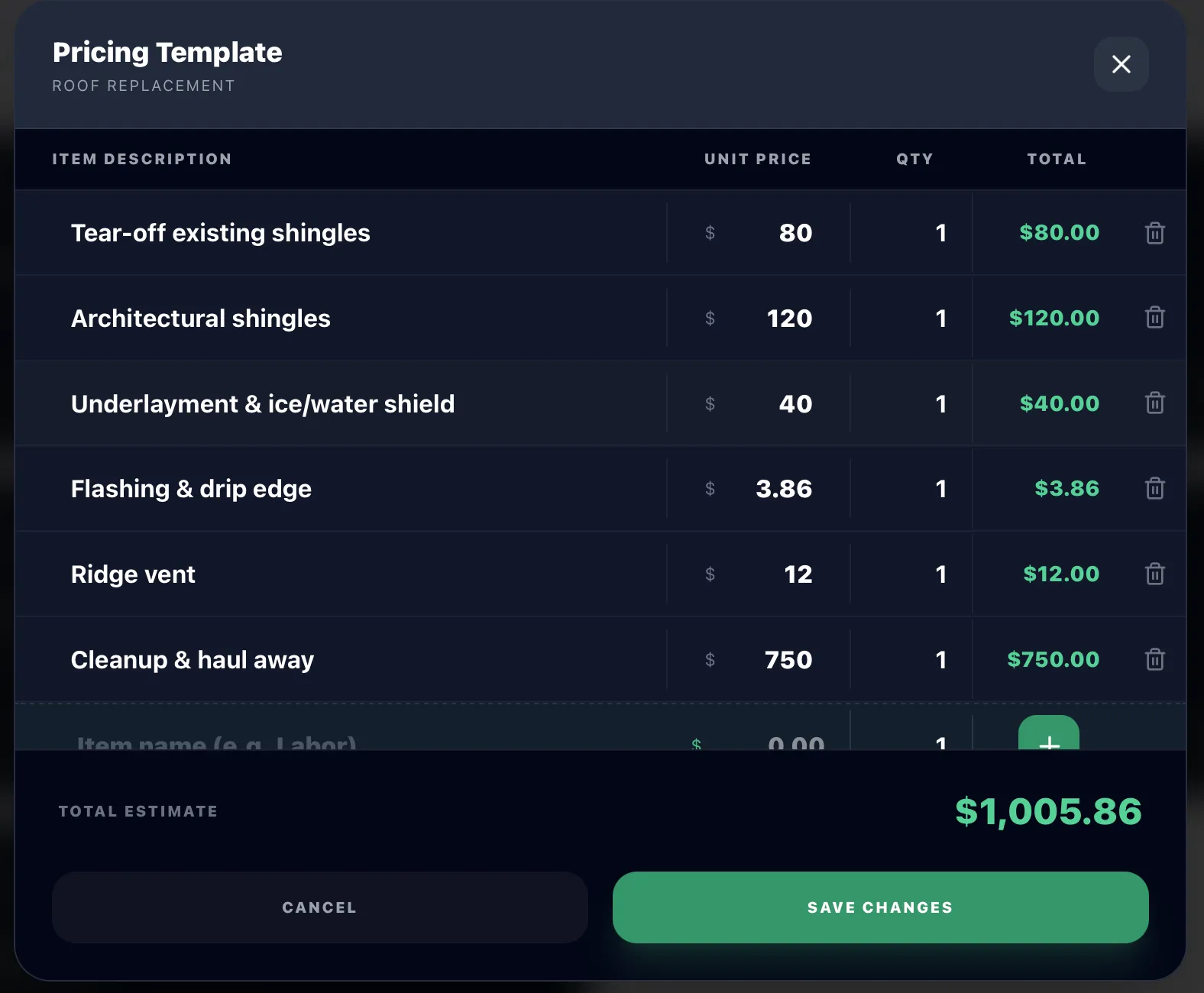Quote builder pricing template in Lead2Project