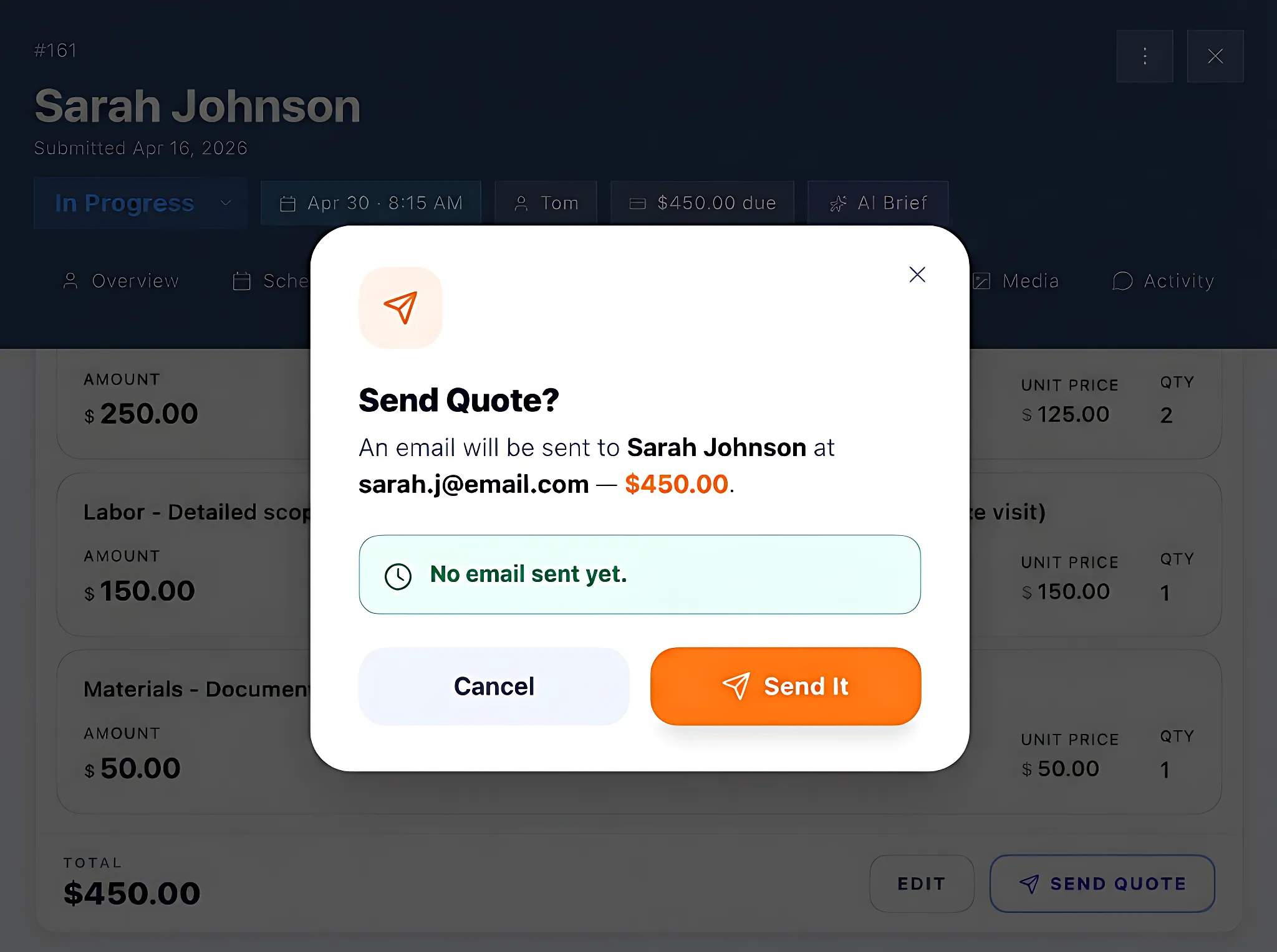 Sending a quote in Lead2Project