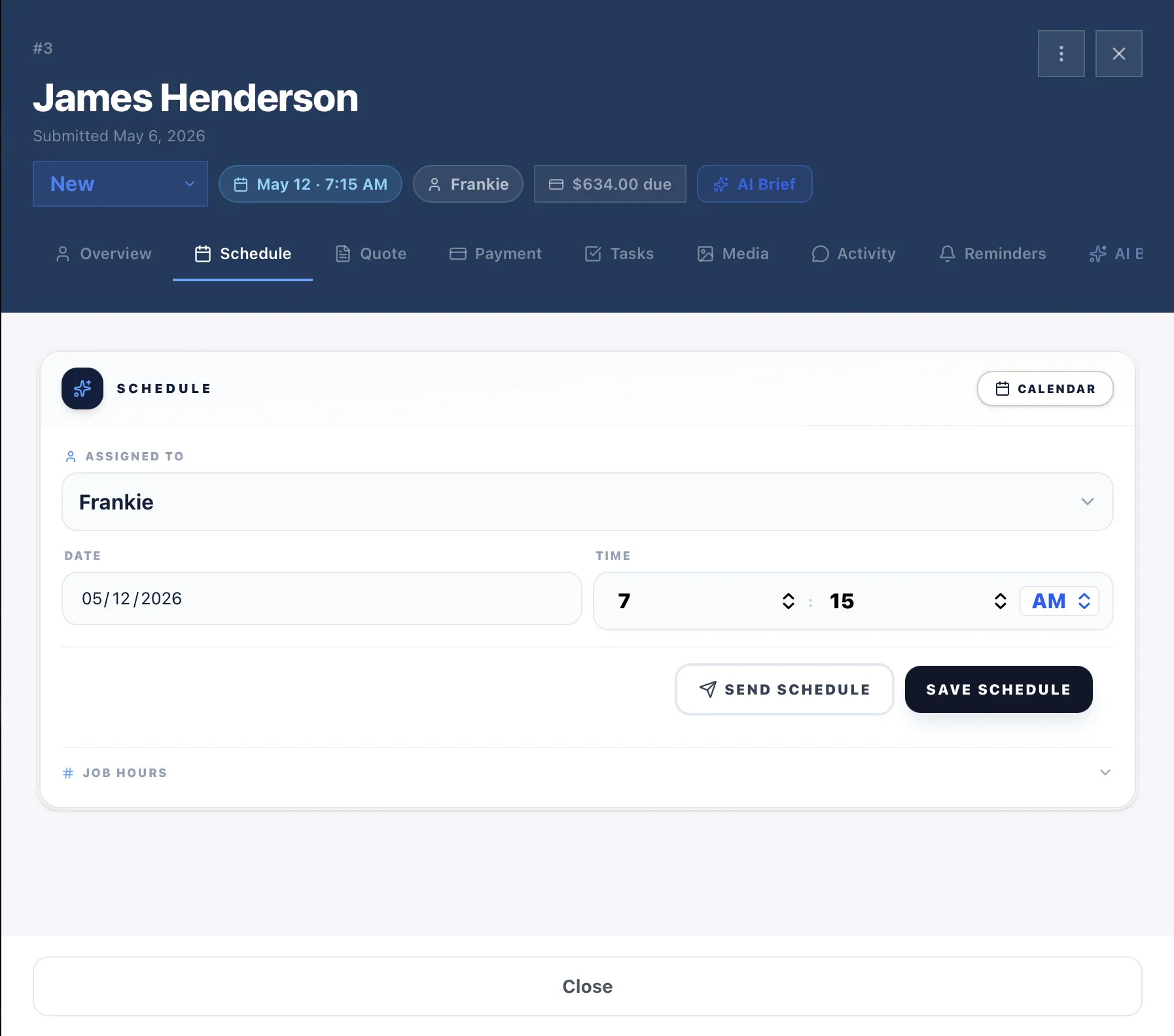 Scheduling a job in Lead2Project